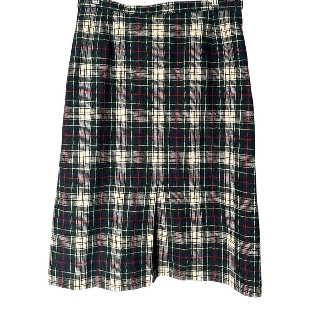 Pendleton VTG Plaid Virgin Wool Midi Skirt Women's 12 Lined Blue Red White